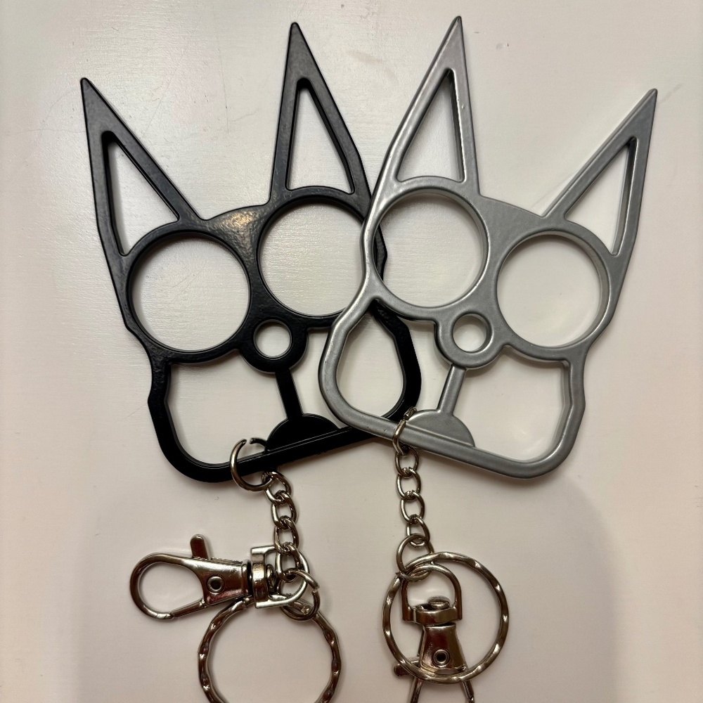 Cat Knuckles~ Cat self defense keychain! Cat ears - black and silver
